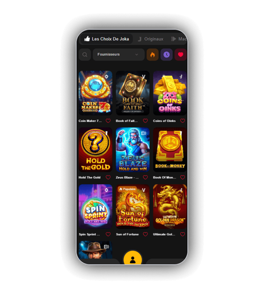 Lobby de jeux de Joka Casino montrant machines a sous et tables de casino en direct