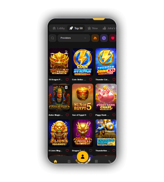 Joka Casino games lobby showing slots and live casino tables
